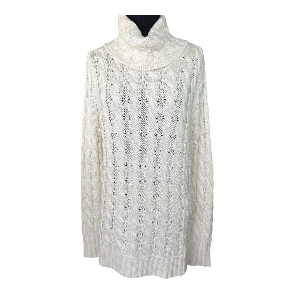 Banana Republic Womens‎ Sweater Light Cream Sz L Long Cozy Cable Knit Fisherman